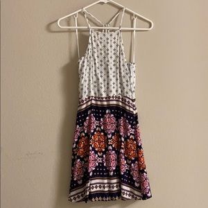 Pink patterned mini dress, backless